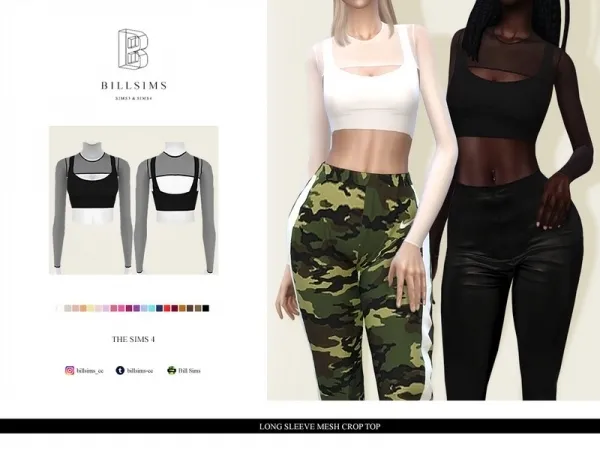Maxis Match Bill Sims' Long Sleeve Mesh Crop Top - The Sims 4 Custom Content