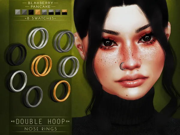 Alpha Blahberry Pancake Double Hoop Nose Rings (3 versions) - The Sims 4 Custom Content