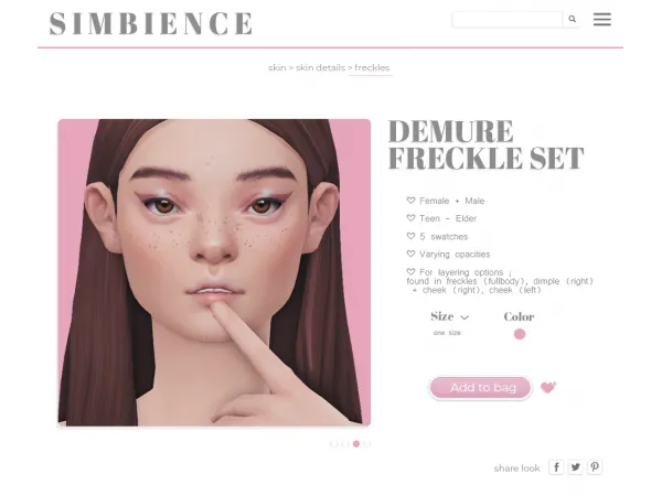 Maxis Match Demure freckles by simbience - The Sims 4 Custom Content