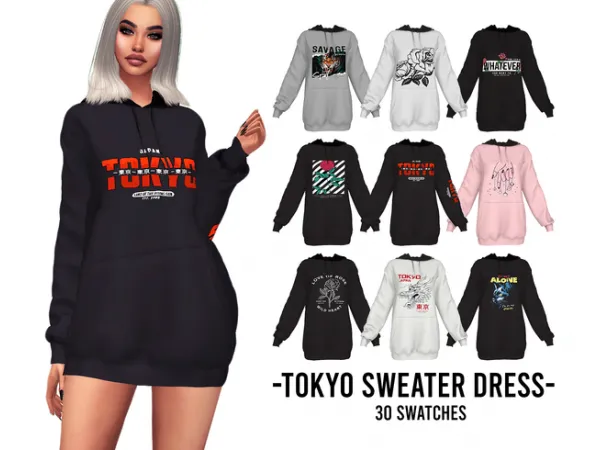 Alpha TOKYO SWEATER DRESS - The Sims 4 Custom Content