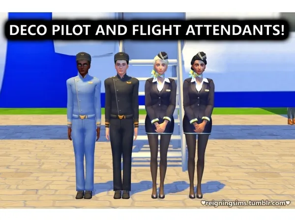 Alpha Deco Pilot and Flight Attendants by simsfinds - The Sims 4 Custom Content