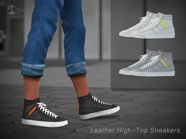 Maxis Match Jius Male Leather High Top Sneakers 01 - The Sims 4 Custom Content