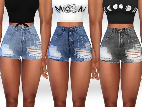 Alpha Saliwa's Full Ripped And Cropped High Waist Denim Shorts - The Sims 4 Custom Content