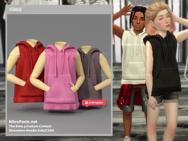 Alpha Sleeveless Hoodie (KIDCHILD FM) - The Sims 4 Custom Content