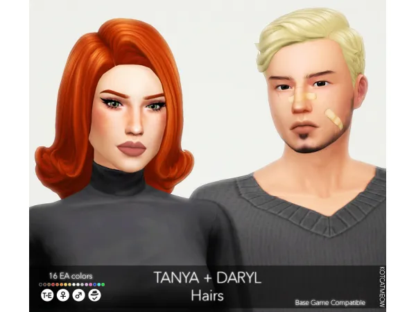 Maxis Match Tanya Daryl Hairs by kotcatmeow - The Sims 4 Custom Content