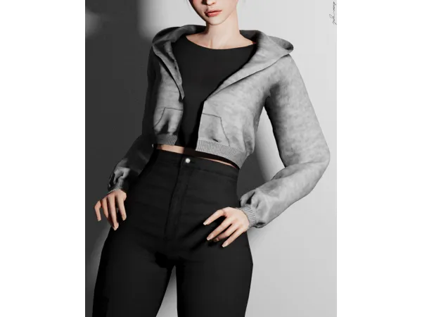 Alpha heathered grey hoodie by dreamgirl - The Sims 4 Custom Content