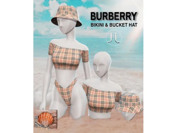 Alpha BURBERRY Bikini and Bucket Hat - The Sims 4 Custom Content