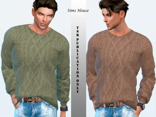 Alpha Sims House's Men's sweater knitted with a complex pattern - The Sims 4 Custom Content