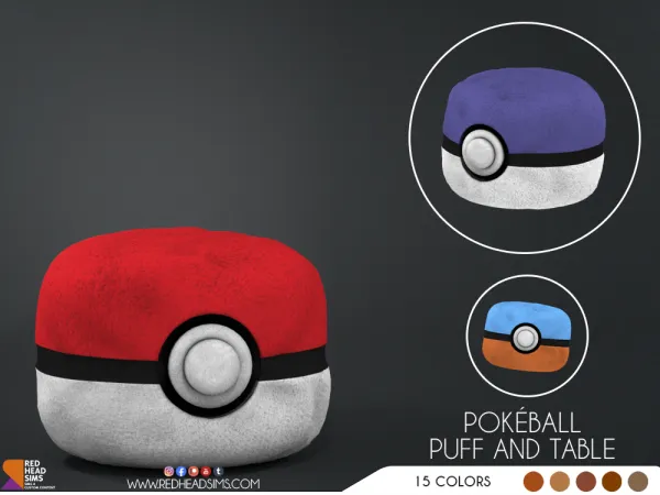 Alpha POKÉBALL PUF AND TABLE by redheadsims - The Sims 4 custom content