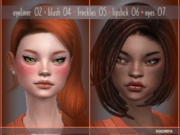 Alpha Eyeliner blush freckles lipstick eyes set by soloriya - The Sims 4 Custom Content
