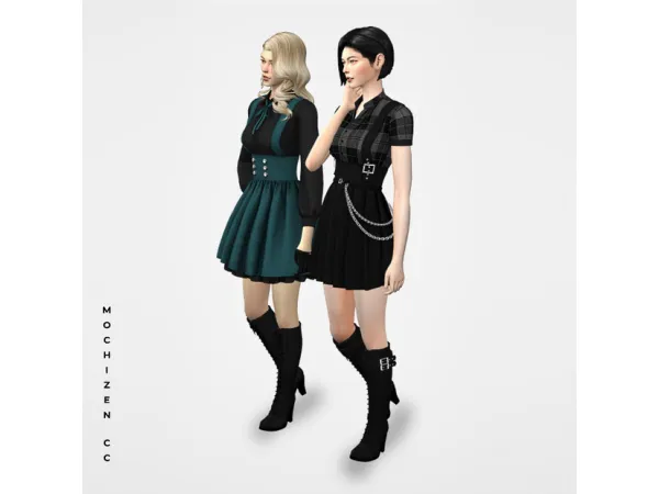 Alpha Suspenders Dress Set by Mochizen CC - The Sims 4 Custom Content
