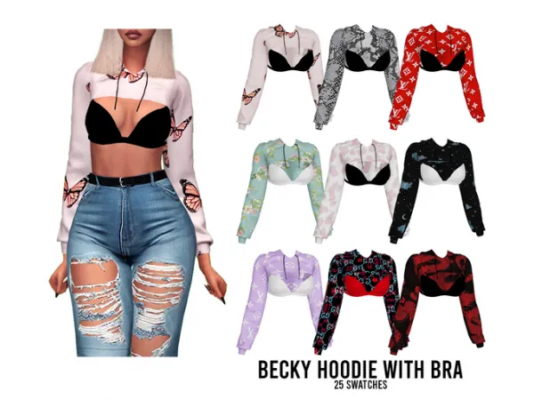 Alpha BECKY HOODIE WITH BRA - The Sims 4 Custom Content