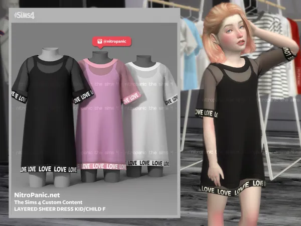 Alpha Layered Sheer Dress Kid F by nitropanic - The Sims 4 custom content
