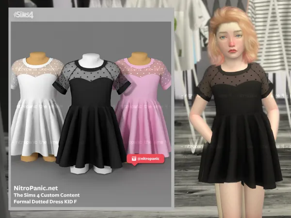 Alpha Formal Dotted Dress KID F - The Sims 4 Custom Content