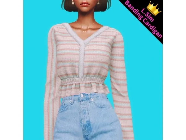 Alpha LSim female Banding cardigan by simsfinds - The Sims 4 Custom Content