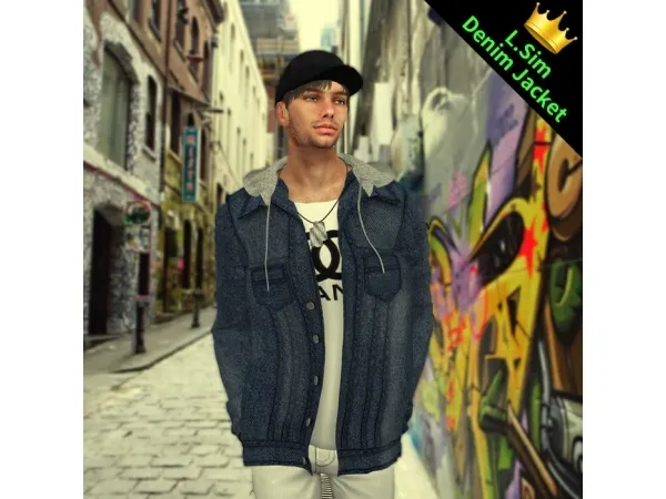 Alpha LSim male Denim jacket - The Sims 4 Custom Content