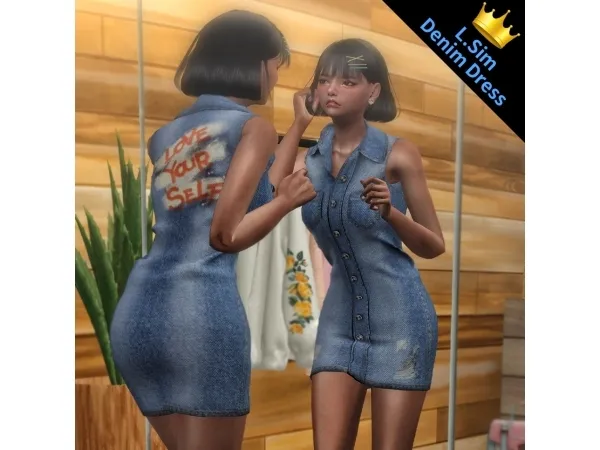Alpha LSim female denim Dress by simsfinds - The Sims 4 Custom Content
