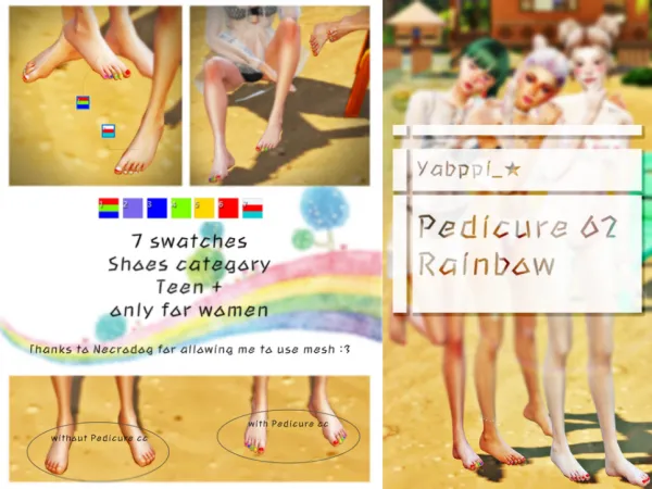 Alpha Yabppi_Pedicure 02_Rainbow - The Sims 4 Custom Content