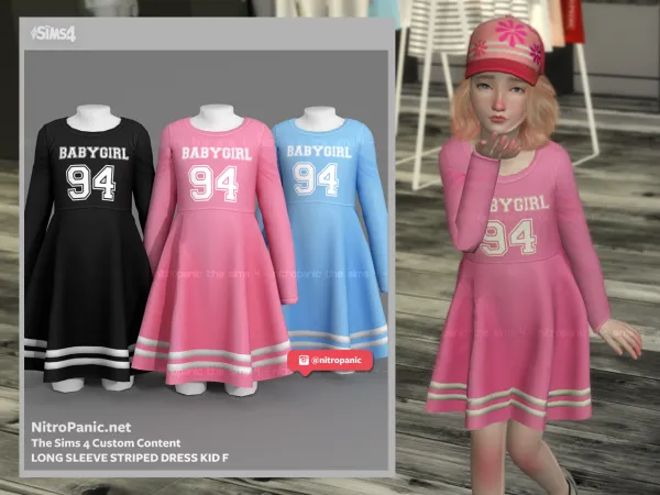 Alpha Long Sleeve Striped Dress KID F - The Sims 4 Custom Content