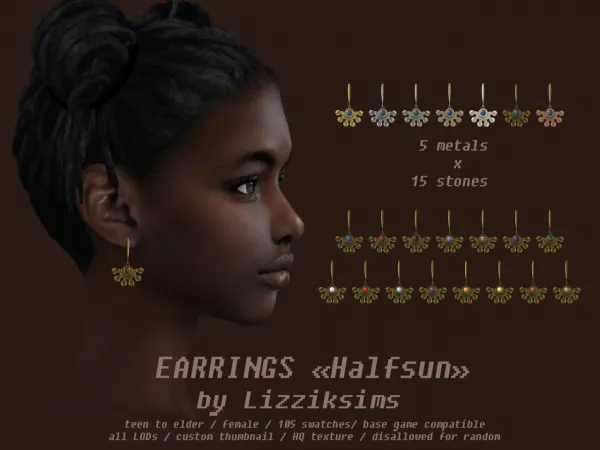 Alpha [Lizziksims] earrings Halfsun - The Sims 4 Custom Content