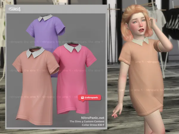 Alpha Collar Dress KID F - The Sims 4 Custom Content