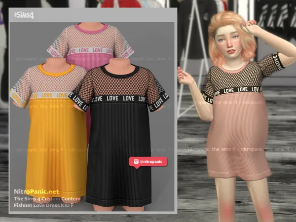 Alpha Fishnet Love Dress KID F - The Sims 4 Custom Content
