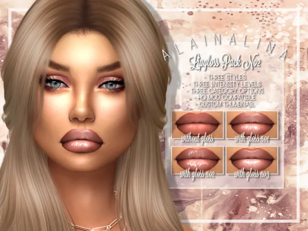 Alpha Lip Gloss Pack No2 - The Sims 4 Custom Content