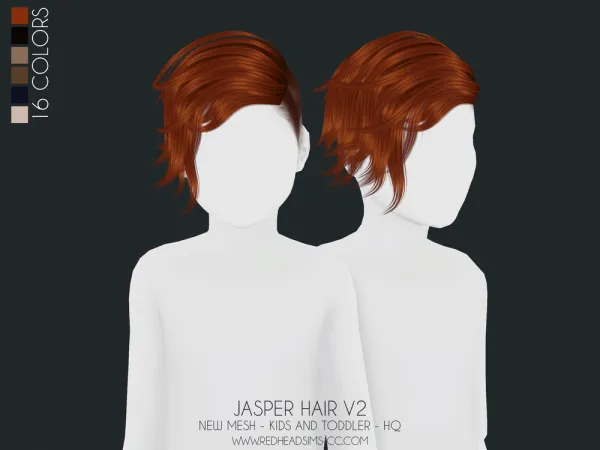 Alpha JASPER HAIR V2 KIDS AND TODDLER by redheadsims - The Sims 4 custom content