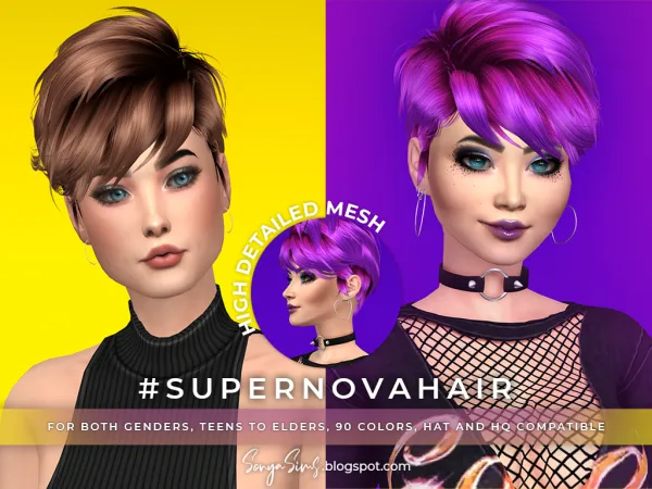 Alpha Supernova Hair - The Sims 4 custom content
