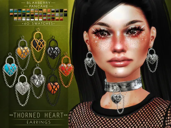 Alpha Blahberry Pancake Thorned Heart Earrings - The Sims 4 Custom Content
