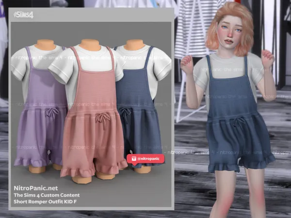 Alpha Short Romper Outfit KID F - The Sims 4 Custom Content