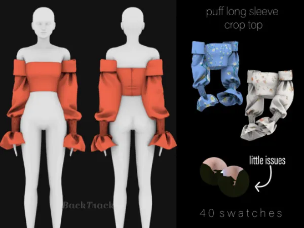 Alpha backtrack Puff Long Sleeve Crop Top - The Sims 4 Custom Content