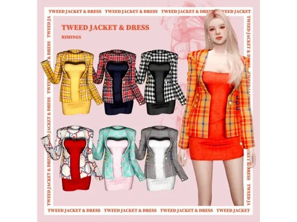 Alpha [RIMINGS] Tweed Jacket Dress - The Sims 4 Custom Content