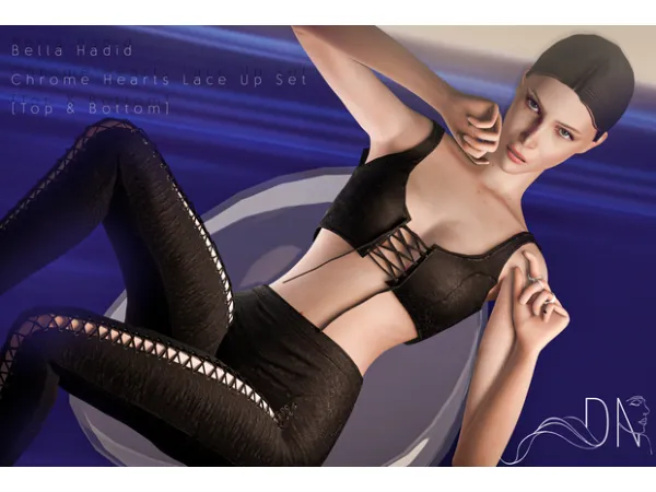 Alpha Bella Hadid Leather Lace Up Set by DarkNighTt Sims - The Sims 4 Custom Content