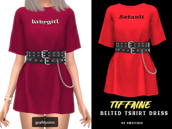 Alpha Tiffaine Belted Tshirt Dress by grafity-cc - The Sims 4 Custom Content