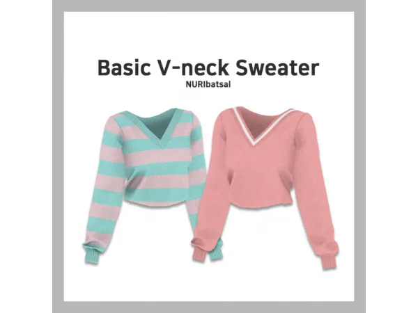 Maxis Match [NURI] Basic V neck Sweater - The Sims 4 Custom Content