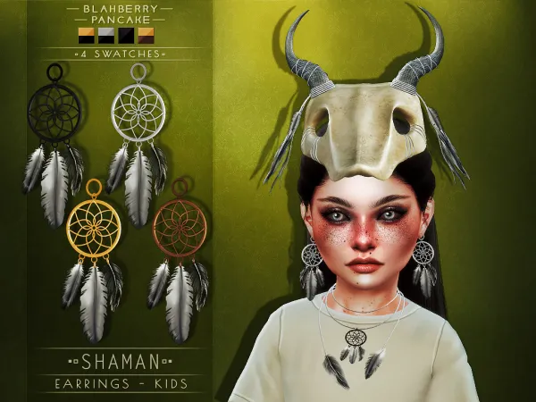 Alpha Blahberry Pancake Shaman Earrings KIDS - The Sims 4 Custom Content