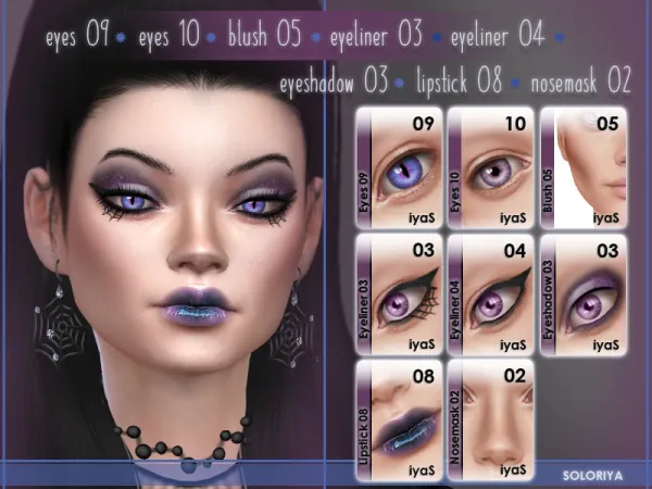 Alpha Eye 09 10 blush 05 eyeliner 03 04 eyeshadow 03 lipstick 08 nosemask 02 - The Sims 4 Custom Content