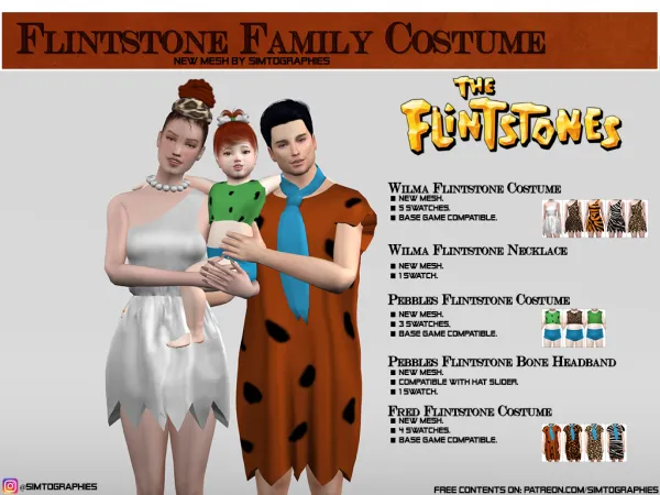 Alpha Flintstone Family Costume - The Sims 4 Custom Content