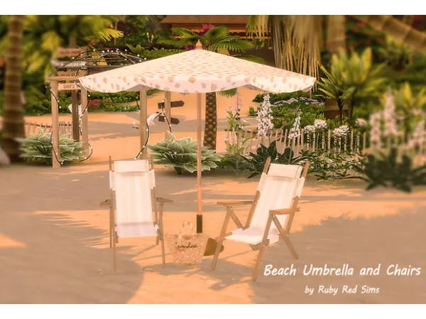 Maxis Match Beach Umbrella and Chairs by Ruby Red - The Sims 4 Custom Content