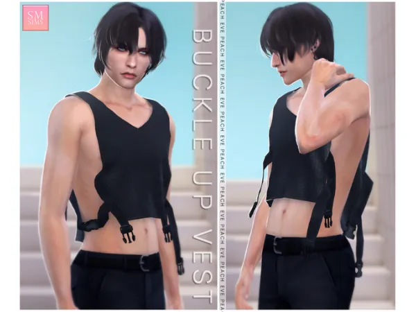 Alpha Male Buckle Up Vest by SM Sims - The Sims 4 Custom Content