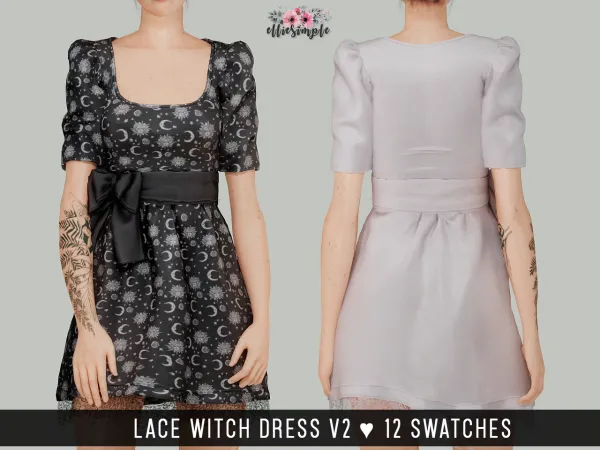 Alpha Elliesimple Lace Witch Dress (v2) - The Sims 4 Custom Content