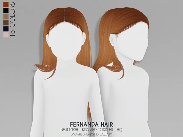 Alpha FERNANDA HAIR KIDS AND TODDLER by redheadsims - The Sims 4 custom content