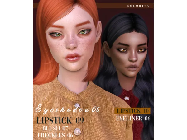 Maxis Match Eyeshadow 05 blush 07 lipstick 09 10 eyeliner 06 freckles 06 Sims 4 by soloriya - The Sims 4 Custom Content