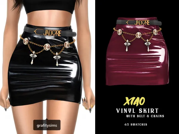 Alpha Xiao Vinyl Belted Skirt with Chains - The Sims 4 Custom Content