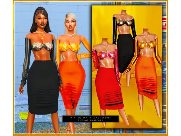 Mix dorific_SKIRT W BRA in LONG SLEEVES - The Sims 4 Custom Content