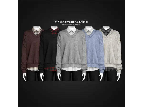 Alpha V Neck Sweater Shirt II by simsfinds - The Sims 4 Custom Content