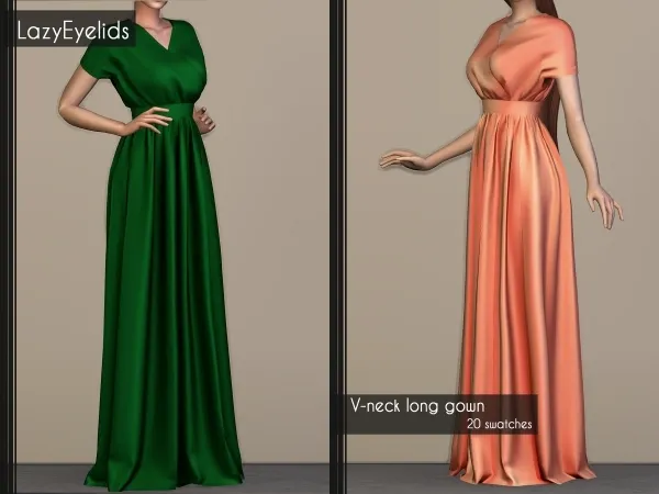 Alpha V neck long gown by lazyeyelids - The Sims 4 Custom Content
