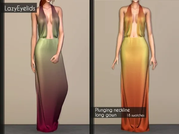 Alpha Plunging neckline long gown - The Sims 4 Custom Content