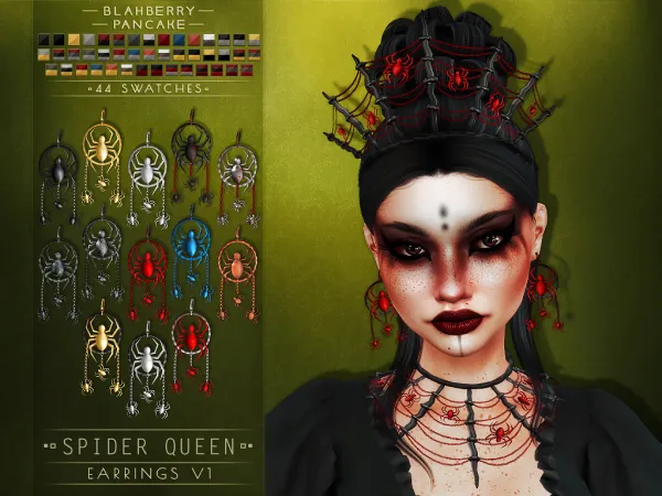Alpha Blahberry Pancake Spider Queen Earrings V1 by blahberry-pancake - The Sims 4 Custom Content